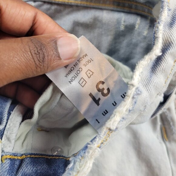 MNML Jeans Mens 31x33 Blue Denim Distressed Skater Button Fly Moto Ankle Zip - Picture 3 of 7